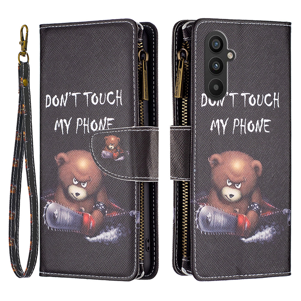 Til Samsung Galaxy A24 4G BF03 Læder Pung Telefon Taske Lynlås Lomme Mønster Udskrivning Foldeholder Cover Til Samsung Galaxy A24 4G BF03 Læder Pung Telefon Taske Lynlås Lomme Mønster Udskrivning Foldeholder Cover